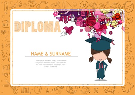 Certificate kids diploma kindergarten template layout background frame design vector.のイラスト素材