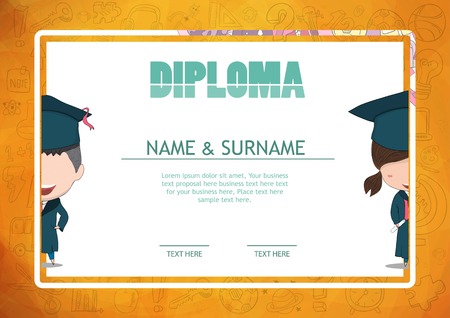Certificate kids diploma kindergarten template layout background frame design vector.のイラスト素材