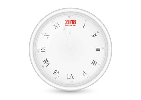 Happy new year 2018 white wall office clock, vector illustrationのイラスト素材