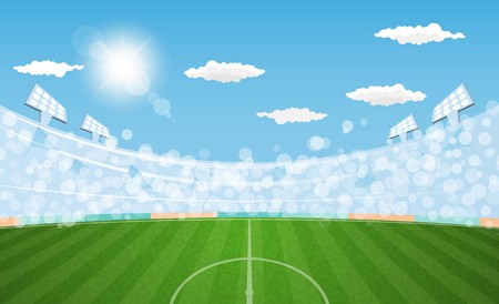 Football arena field with lights sun daytime vector design. Vector illustrationのイラスト素材