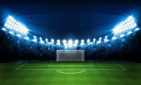 Football arena field with bright stadium lights vector design. Vector illumination.のイラスト素材