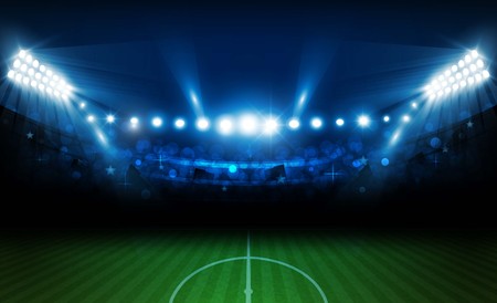 Football arena field with bright stadium lights vector design.のイラスト素材