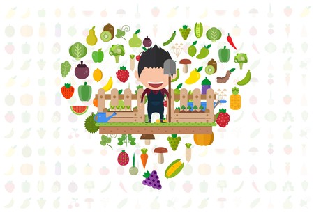 vegetables fruits organic background. vector illustrationのイラスト素材
