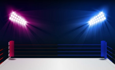 Boxing ring arena and floodlights vector design. Vector illuminationのイラスト素材