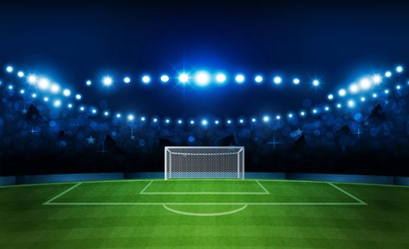 Football arena field with bright stadium lights vector design. Vector illuminationのイラスト素材