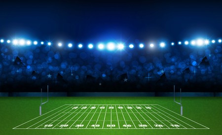 American football arena field with bright stadium lights design. Vector illuminationのイラスト素材