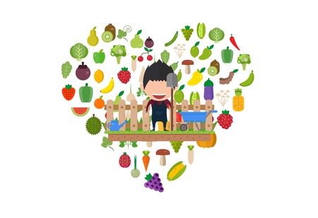 vegetables fruits organic background. vector illustrationのイラスト素材