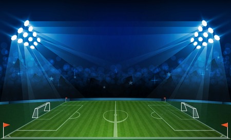 Football arena field with bright stadium lights vector design. Vector illuminationのイラスト素材
