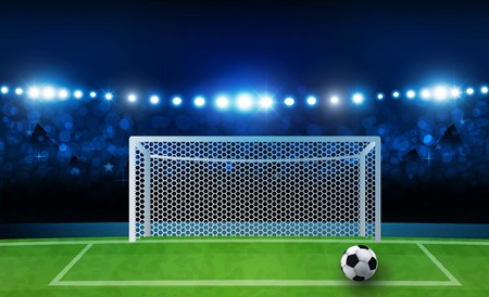 Football arena field with bright stadium lights design. Vector illuminationのイラスト素材