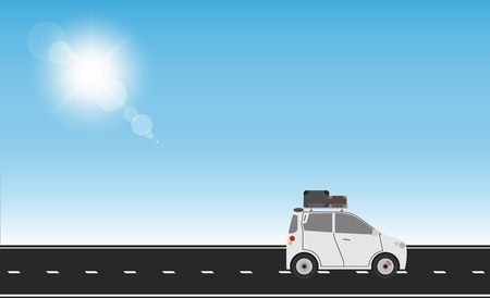 Car with suitcases luggage on roof rack, vector illustrationのイラスト素材