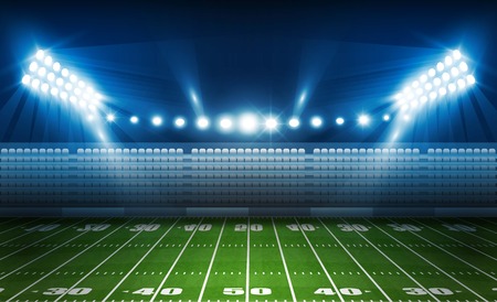 American football arena field with bright stadium lights design. Vector illuminationのイラスト素材