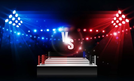 Boxing ring arena vs letters for sports and fight competition. Battle and match design. Vector illuminationのイラスト素材