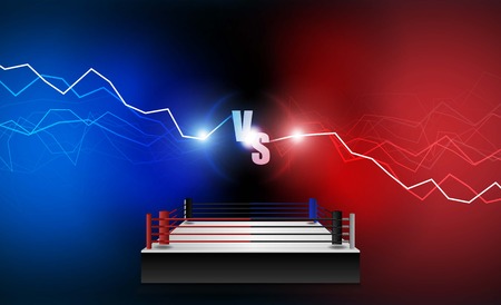 Boxing ring arena vs letters for sports and fight competition. Battle and match design. Vector illuminationのイラスト素材