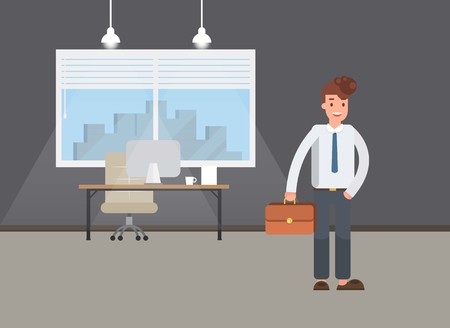 Business power concept. Businessman standing in front shadow his superhero. Self confidence. Future goal. Self development. Vector illustration.のイラスト素材