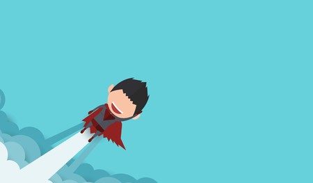 Cover report a happy face superhero on sky.startup concept. flat design. Vector illustration.