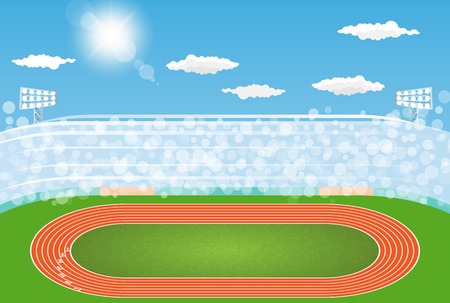 Running track arena field with day design. Vector illuminationのイラスト素材