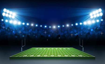 American football arena field with bright stadium lights design. Vector illuminationのイラスト素材