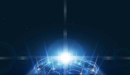 Planet earth with sunrise and technology network. vector illustrationのイラスト素材