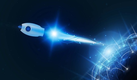 Rocket launch and into space. Startup - flat design. Vector illustration.