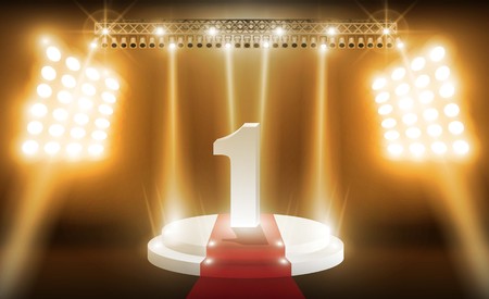 Number one on Stage background and spotlight. Vector illuminationのイラスト素材