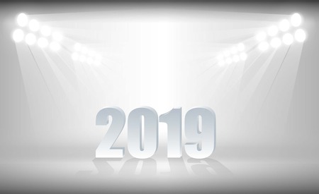 Bright stadium lights vector design.Happy new year 2019 background.. vector illustrationのイラスト素材