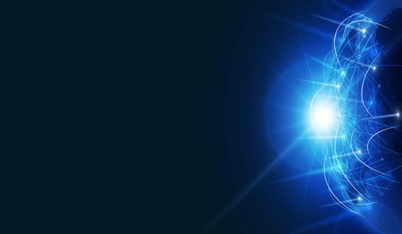 Abstract Arrow Light out technology background Hitech communication concept innovation send for planet earth with sunrise and technology network. vector illustrationのイラスト素材