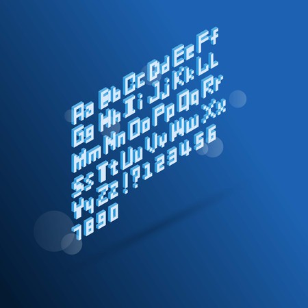 Geometric font with pixel 3d Modern design letters and numbers Vector abc . 3d isometric flat design. Vector illustration.のイラスト素材