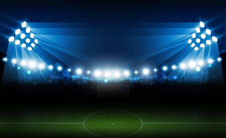 Football arena field with bright stadium lights vector design.のイラスト素材