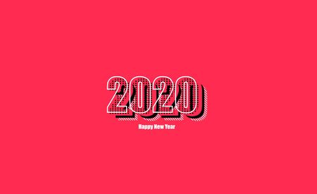 Bright sunbeams background with Happy new year 2020 christmas card dots.  red background design.のイラスト素材