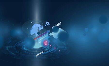 Abstract Light out technology background Hitech communication concept innovation background  and Protection system Progress upload and download data information in cloud for hacker vector designのイラスト素材