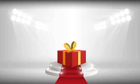Bright stadium lights open gift box with merry christmas vector design.のイラスト素材