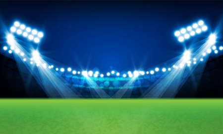Football arena field with bright stadium lights vs letters for sports and fight competition vector designのイラスト素材