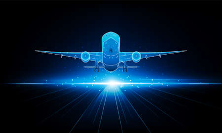 Abstract Light out plane is flying Travel by air transport background Hitech communication concept...