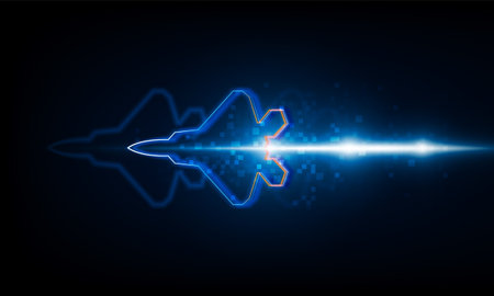High speed concept. Fighter jet in the form of Arrow Light out technology background Hitech communication concept innovation background, vector designのイラスト素材