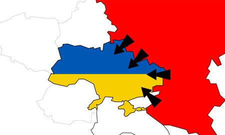 Ukraine crisis map. Ukraine and Russia military conflict. Geopolitical concept. Vector designのイラスト素材