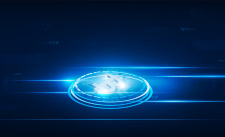 Abstract Technical graph of Bitcoin in futuristic Light out technology background Hitech communication concept innovation background,  vector designのイラスト素材