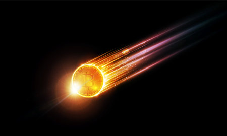 Abstract meteorite of Bitcoin in futuristic Light out technology background Hitech communication concept innovation background, vector designのイラスト素材