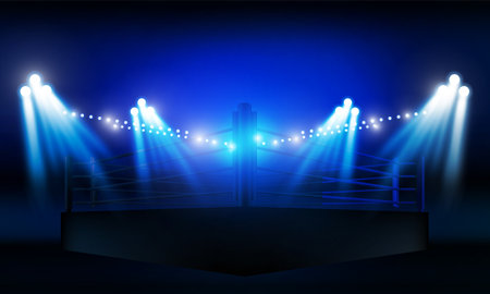 Versus Screen For Fight of sport and game, Battle Or Sport. Boxing ring arena and spotlight floodlights VS bright stadium lights Background Concept vector designのイラスト素材