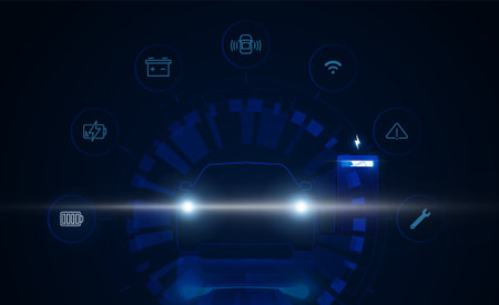 Abstract Light out Electric car at charging station. Hitech communication concept innovation background vector design.のイラスト素材
