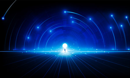 Abstract businessman Key Door open Light technology background Hitech communication concept innovation background vector design.のイラスト素材