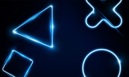 Abstract Light out technology and with neon circle cross square triangle of Gameplay. Hitech communication concept innovation background,  vector designのイラスト素材