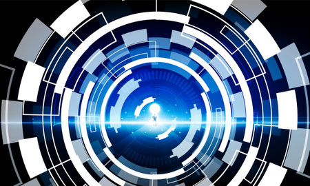 Abstract search businessman Key Door open Light technology background Hitech communication concept innovation background vector design.のイラスト素材