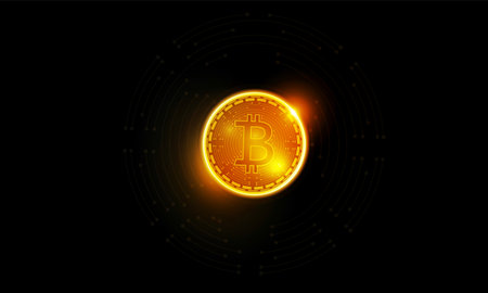 Abstract Bitcoin in futuristic Light out technology background Hitech communication concept innovation background, vector designのイラスト素材