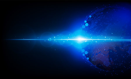 Abstract Business with rocket Light out technology background Hitech communication concept innovation send for planet earth with sunrise and technology network. vector illustrationのイラスト素材