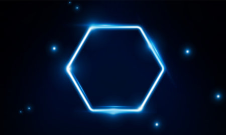 Abstract Modern colored poster for sports Light out technology and with neon hexagon and triangles. Hitech communication concept innovation background,  vector designのイラスト素材