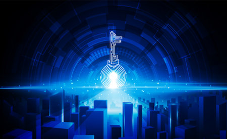 Abstract open Key Door Light out business digital city Hitech communication concept innovation background, vector designのイラスト素材