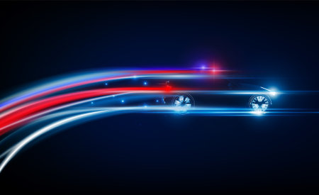 Abstract Light out Police car at night with flashing light Hitech communication concept innovation background vector design.のイラスト素材