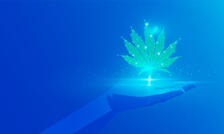 Abstract technology Hitech communication concept of cannabis leaf in digital world, Business management strategy vector design.のイラスト素材