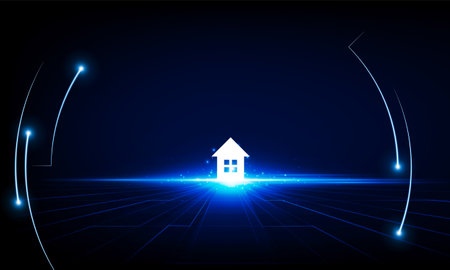 Abstract Key Door open house and Home Light out technology and with neon triangles. Hitech communication concept innovation background,  vector designのイラスト素材