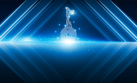 Abstract arrow speed Key Door open Light out technology and with neon triangles. Hitech communication concept innovation background,  vector designのイラスト素材
